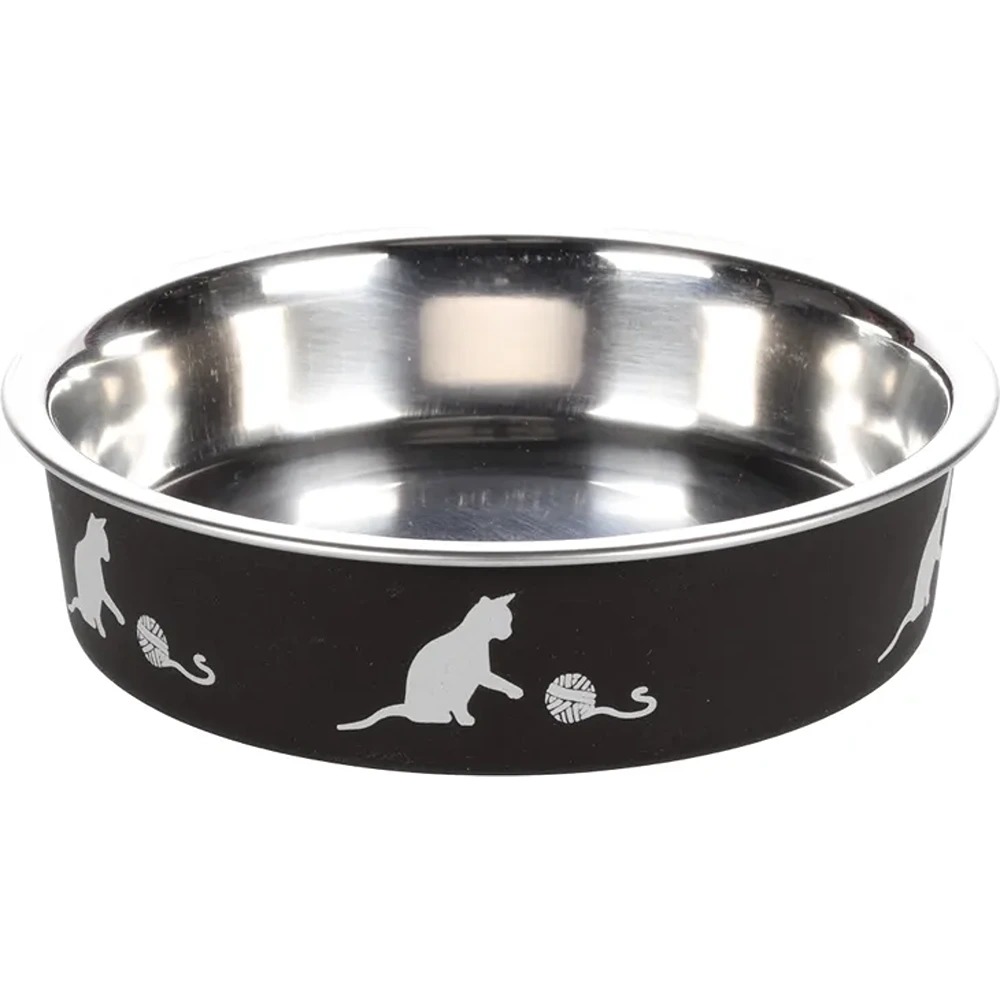 FLAMINGO söögi- ja joogikauss kassidele "Kena“, must/hõbedane, 11,5cm, 160ml