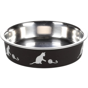 FLAMINGO söögi- ja joogikauss kassidele "Kena“, must/hõbedane, 11,5cm, 160ml