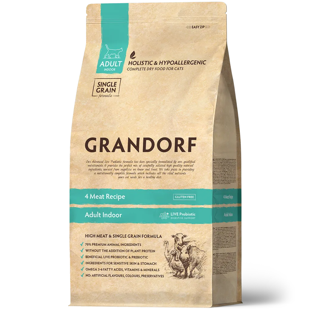 Grandorf Cat 4 Lihaga Täistoit tubastele kassidele 400g