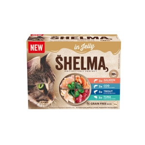 Shelma kassieined kalaga zelees 12x85g lõhe,forell,tursk,tuunikala zelees