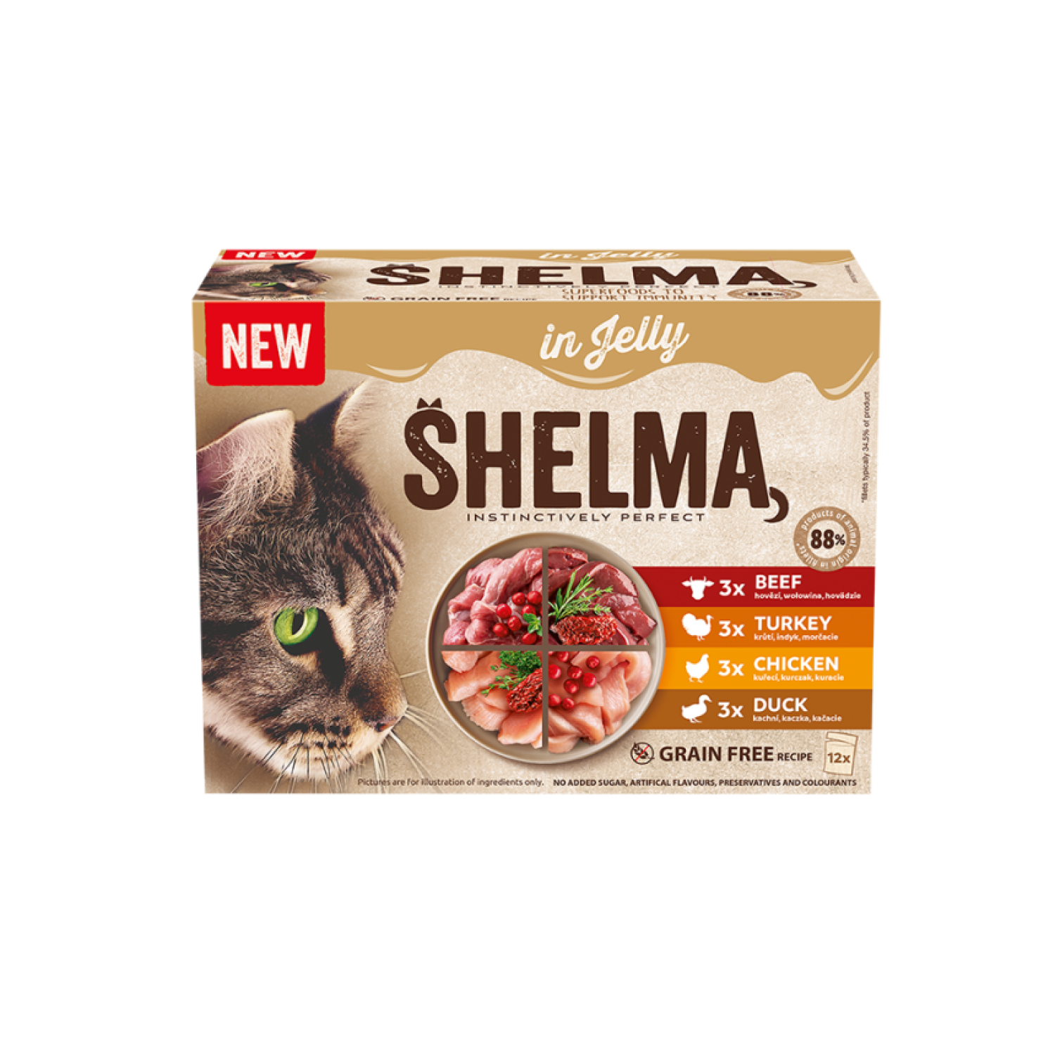 Shelma kassieined lihaga zelees 12x85g veis,kana,part,kalkun