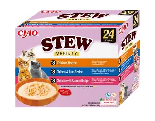 Inaba Cat Ciao Stew multipakk kana, tuunikala ja lõhe maitsega 24x40g