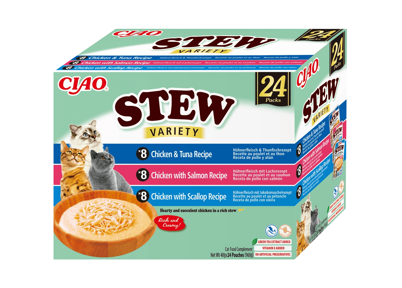 Inaba Cat Ciao Stew multipakk Tuun, Kammkarp ja Lõhe kassidele 24x40g