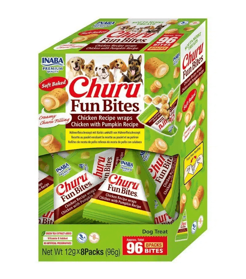 Inaba Churu Dog Fun Bites Chicken Recipe Wraps Chicken with Pumpkin Recipe 8x12g