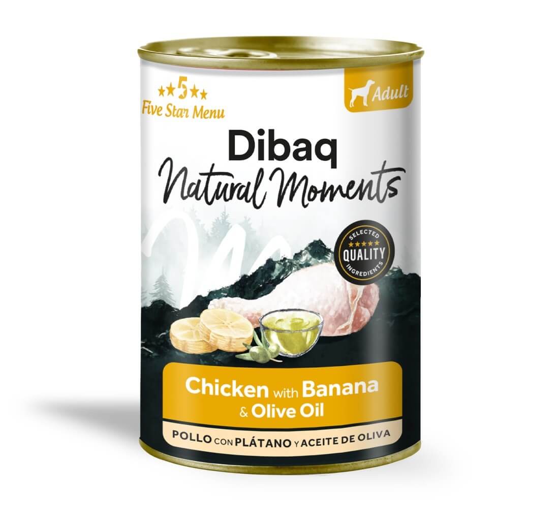 Dibaq Natural Moments 5 Star kana ja banaaniga konserv koertele 380g