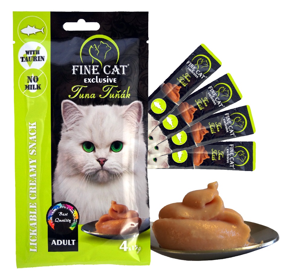 FINE CAT Exclusive TUUNIKALAGA Kreemjas suupiste kassidele .4x15g