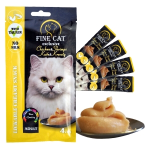 FINE CAT Exclusive KANA JA KREVETI Kreemjas suupiste kassidele .4x15g