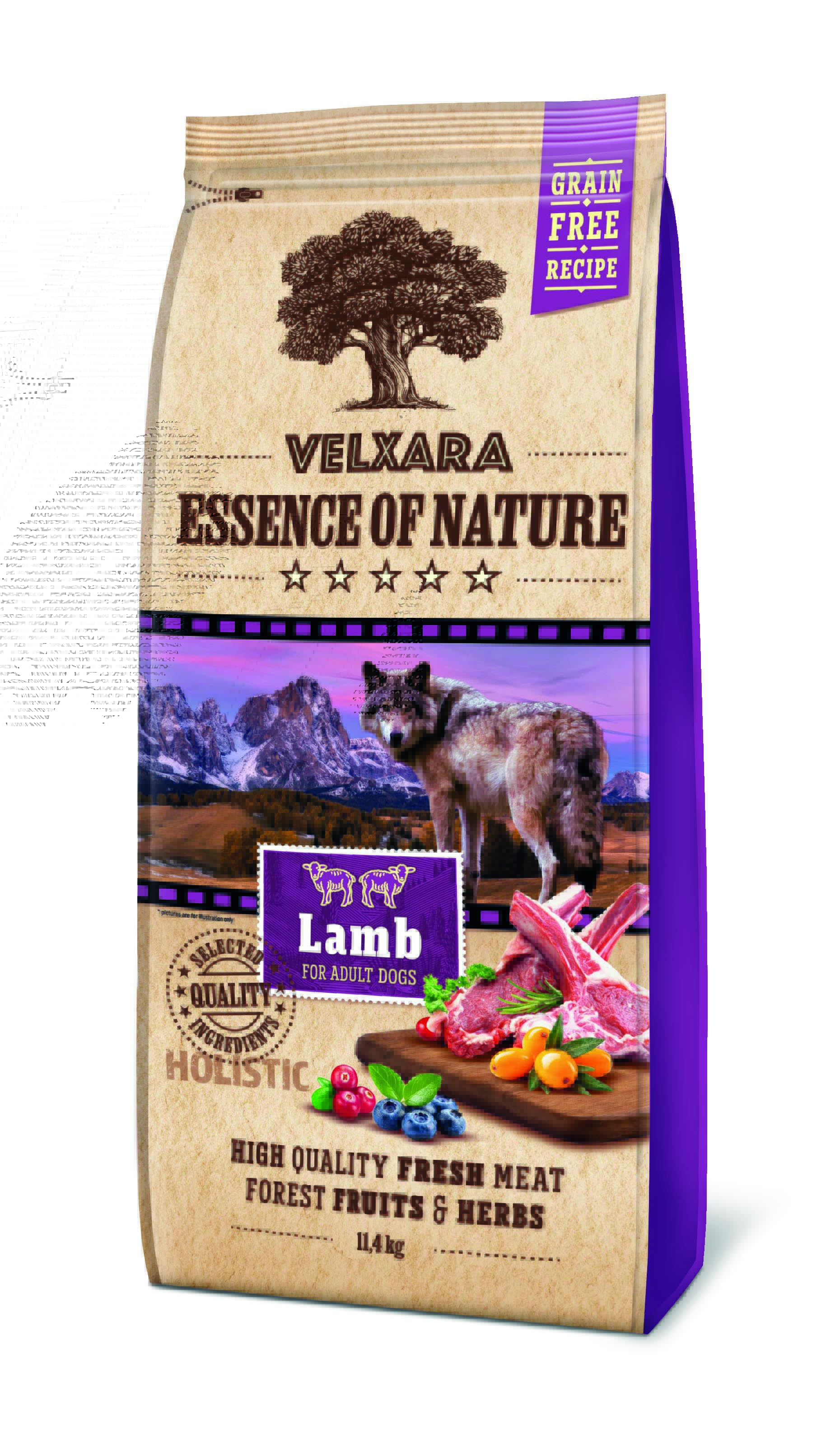 Velxara holistiline värske lambalihaga kuivtoit täiskasvanud koertele  750g