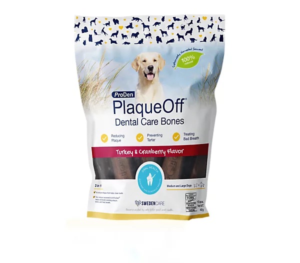 PlaqueOff Dental Bones kalkun ja jõhvikas  482g närimismaiused hambakivi ja hambakatu ennetamiseks ja eemaldamiseks
