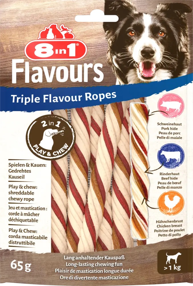 Лакомство для собак 8in1 Triple Flavour Веревки 65г