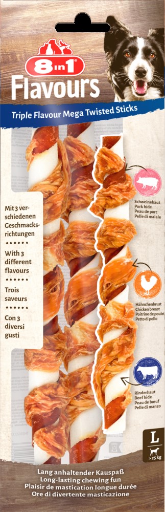 Лакомство для собак 8in1 Triple Flavour Мега-крученые палочки 140г