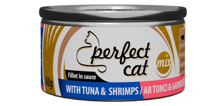 Полноценный (влажный) корм Perfect Cat с тунцом и креветками в соусе 80 г