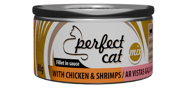 Полноценный (влажный) корм Perfect Cat с курицей и креветками в соусе 80 г
