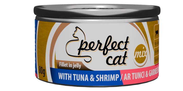 Полноценный (влажный) корм Perfect Cat с тунцом и креветками в желе 80 г