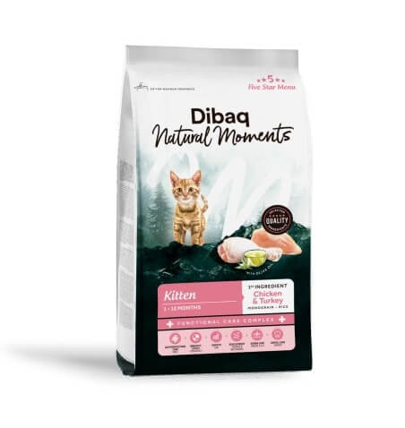 Dibaq Natural Moments 5 Star Kitten kana ja kalkuniga kassipojatoit 1,5kg