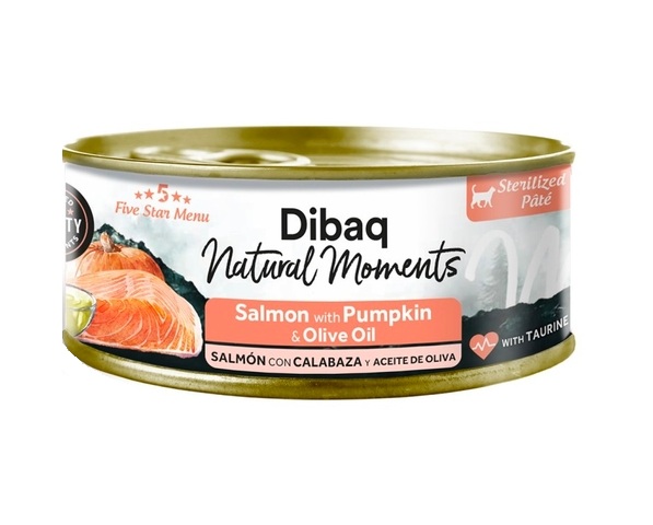 Dibaq Natural Moments 5 Star lõhe ja kõrvitsa konserv steriliseeritud kassile 70g