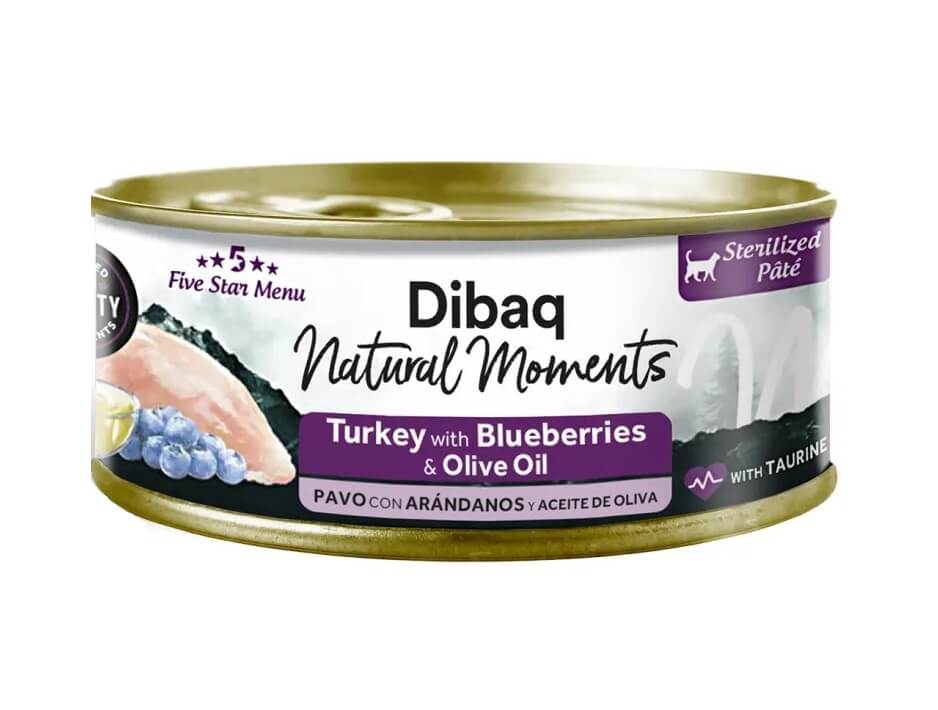 Dibaq Natural Moments 5 Star kalkuni ja mustika konserv steriliseeritud kassile 70g