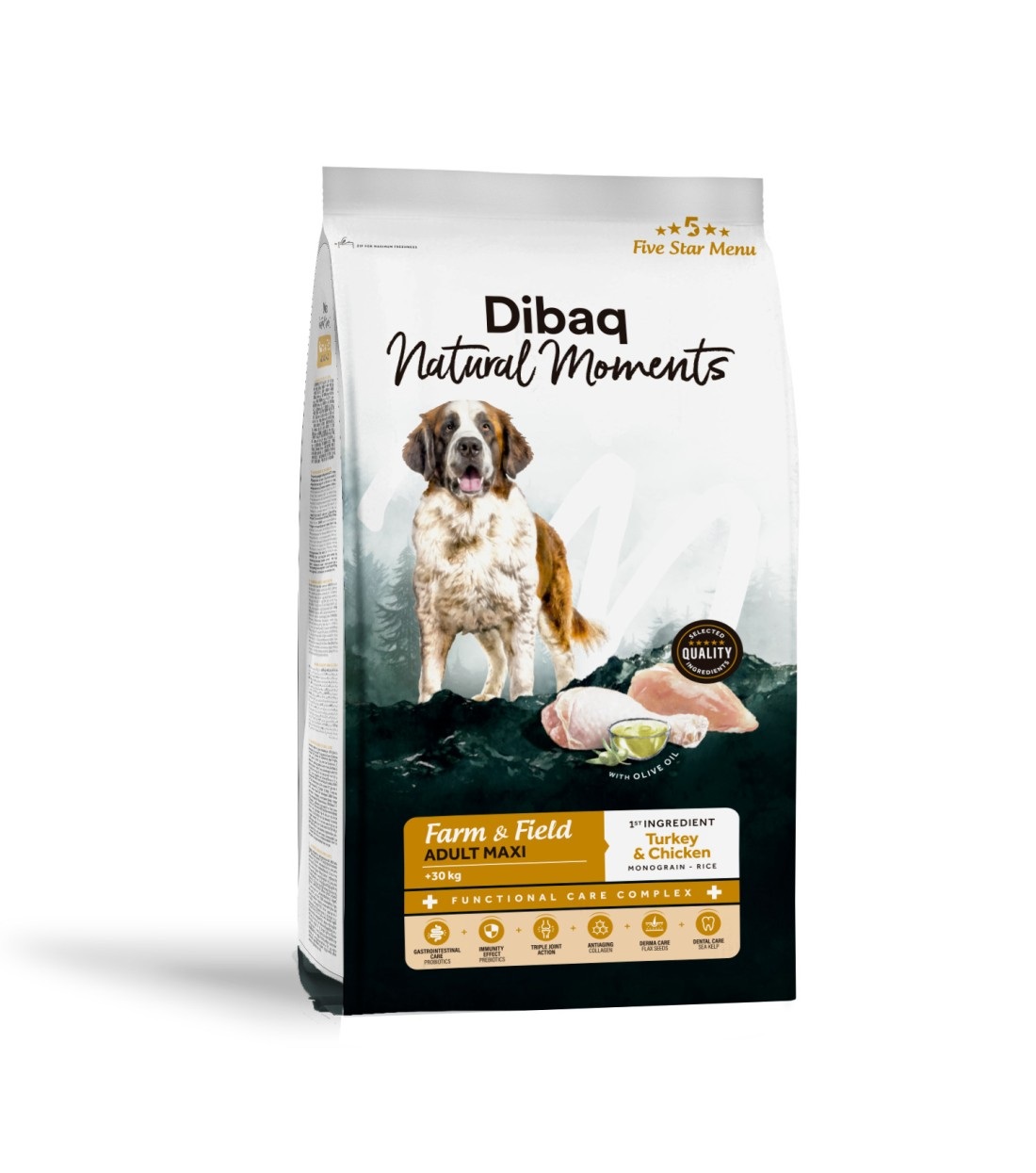 Dibaq Natural Moments 5 Star Maxi Adult kalkuni ja kanaga suurt tõugu koeratoit 12kg