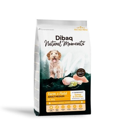 Dibaq Natural Moments 5 Star Medium Adult kalkuni ja kanaga keskmist tõugu koeratoit 2kg