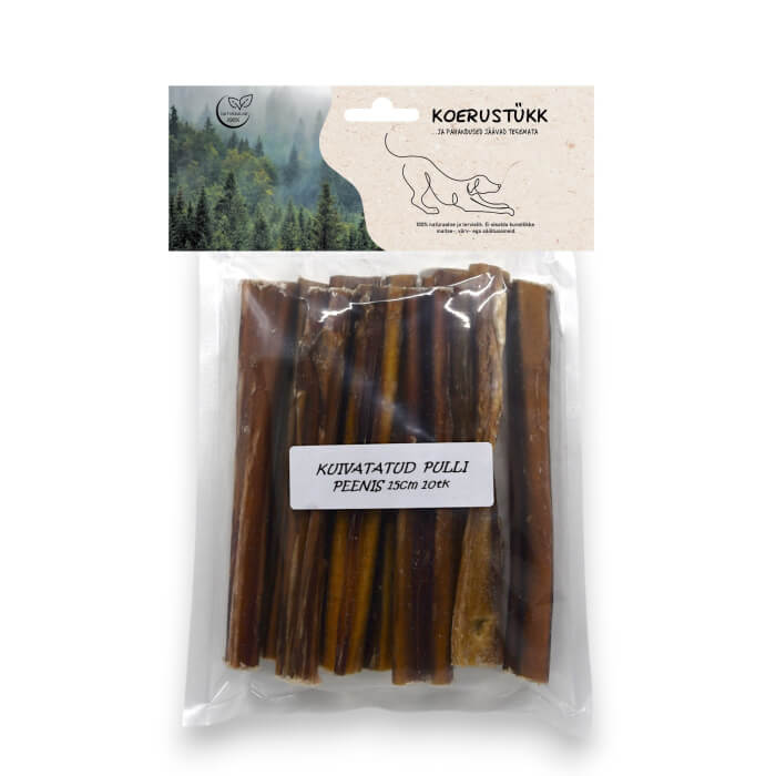 Koerustükk kuivatatud pulli peenis koerale 15cm 10tk