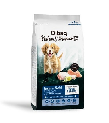 Dibaq Natural Moments 5 Star Maxi Puppy kalkuni ja kanaga suurt tõugu kutsikatoit 2kg