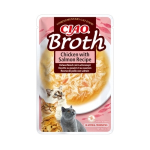 Inaba Churu Ciao Broth Kana ja Lõhe puljong rebitud lihaga kassile 40g