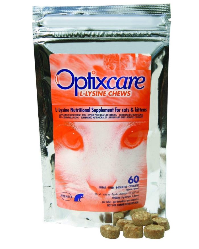 Optixcare 500mg, L-Lysine Chews N60 (lüsiiniga täiendsööt kassidele)