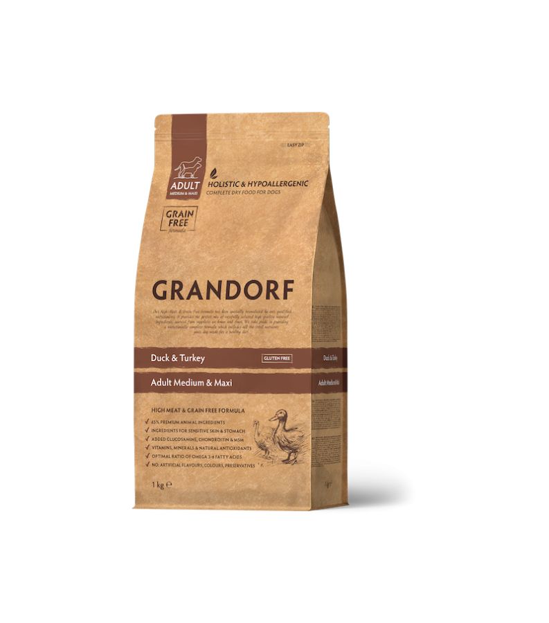 Grandorf Pardiliha ja Kalkuniliha Täiskasvanud Keskmistele ja Suurtele Koertele 1kg (Parim enne 11.06.2026)