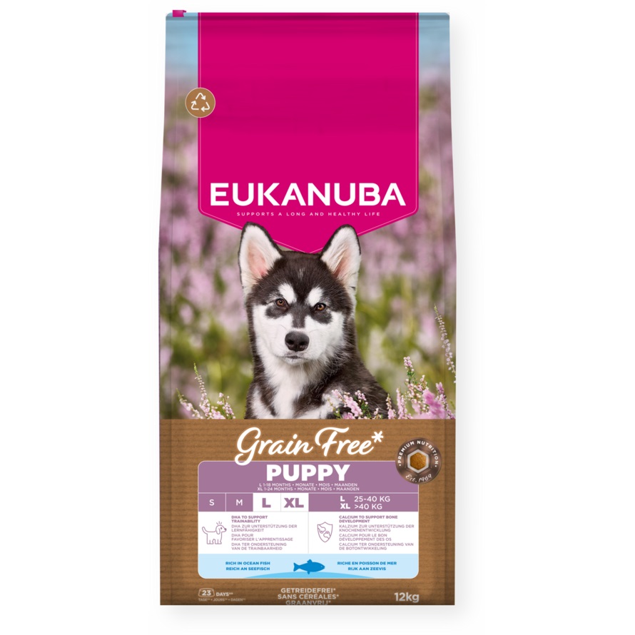 EUKANUBA Puppy с океанической рыбой крупным собакам беззерновой 12 кг