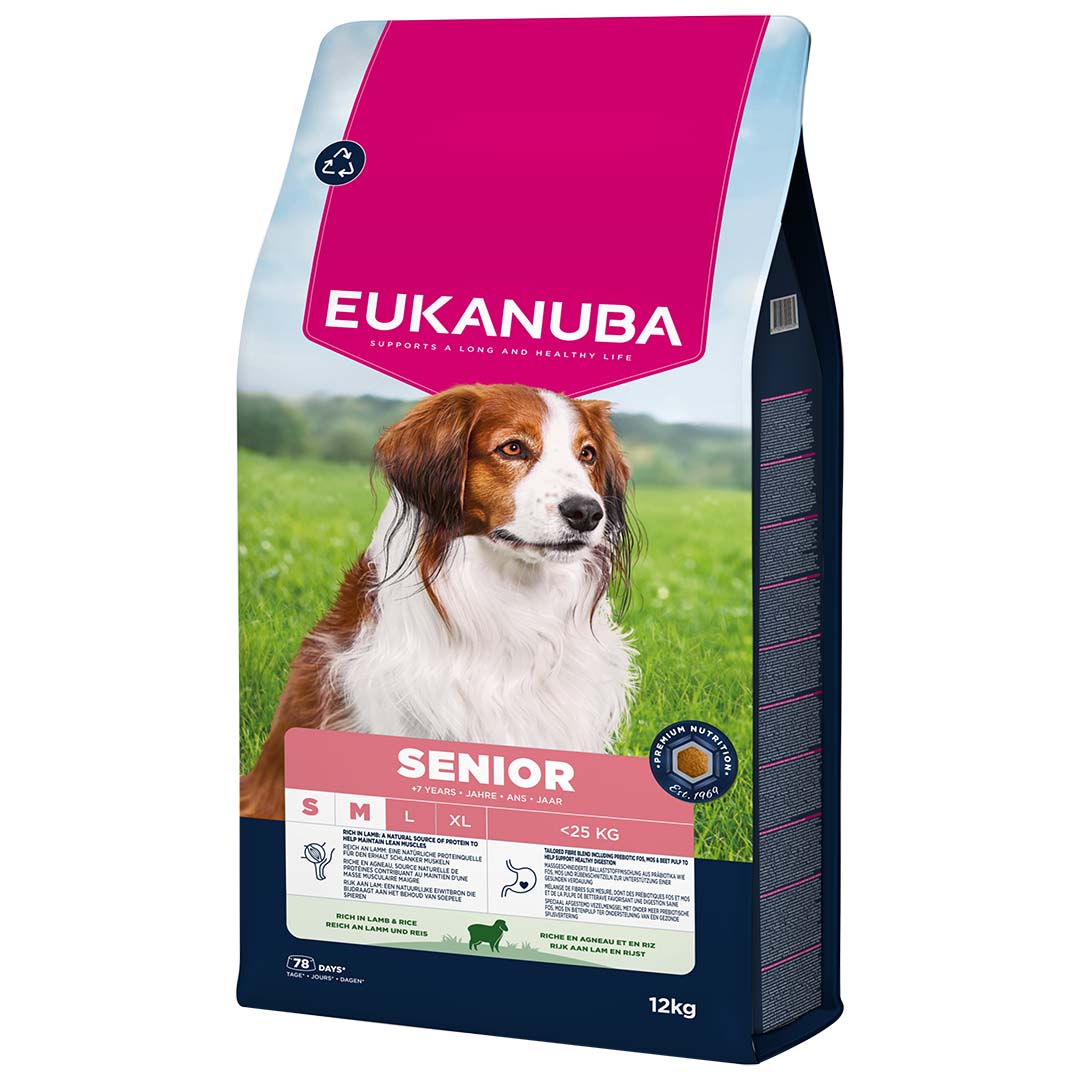 EUKANUBA Senior lambaliha ja riisiga väikestele ja keskmistele koertele 12 kg