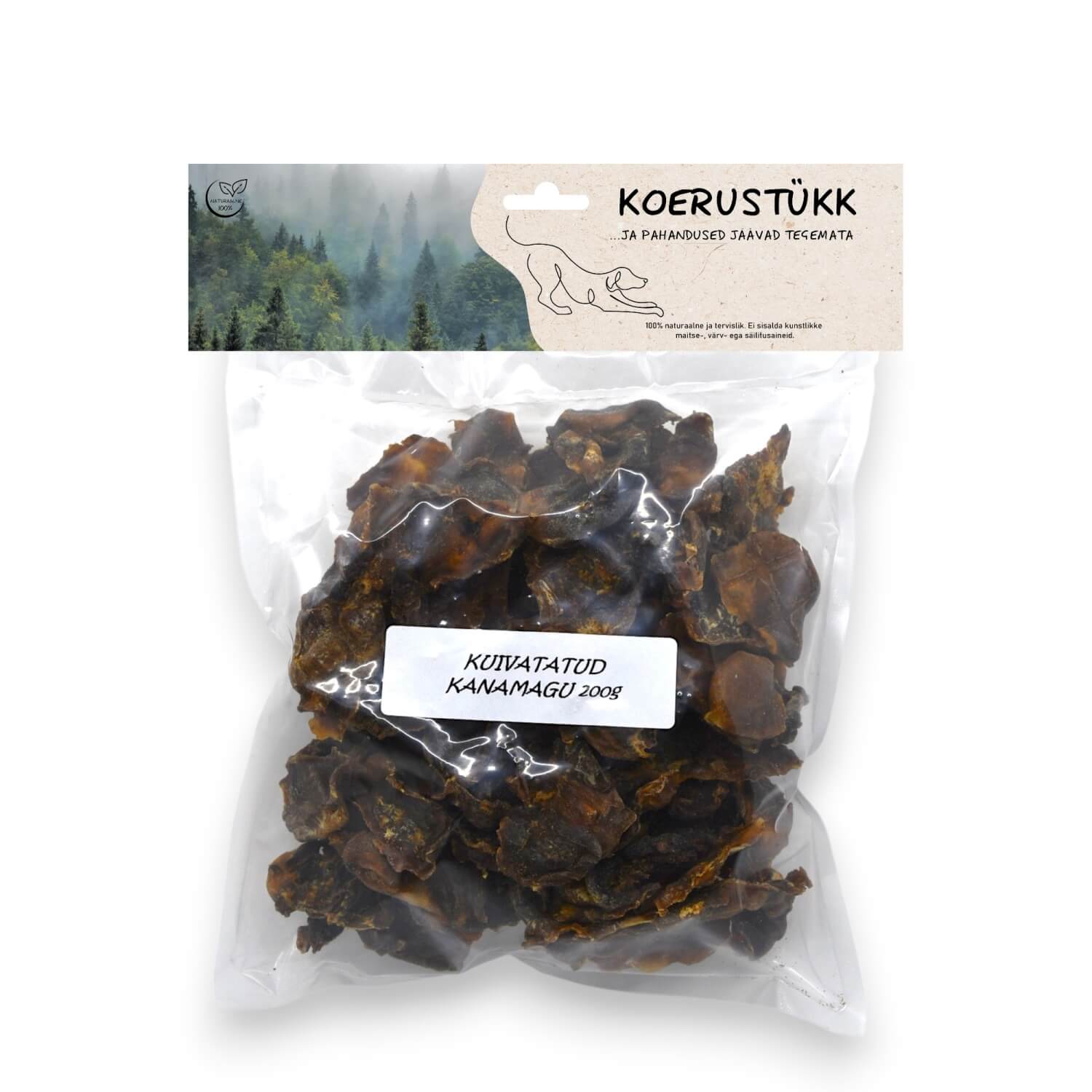 Koerustükk kuivatatud kanamagu koerale 200g