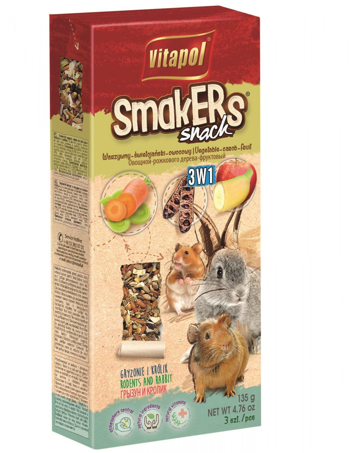 STANDARD Smakers 3 in 1 (vegetable/carob/fruit) for rodents and rabbit 2pcs 135g