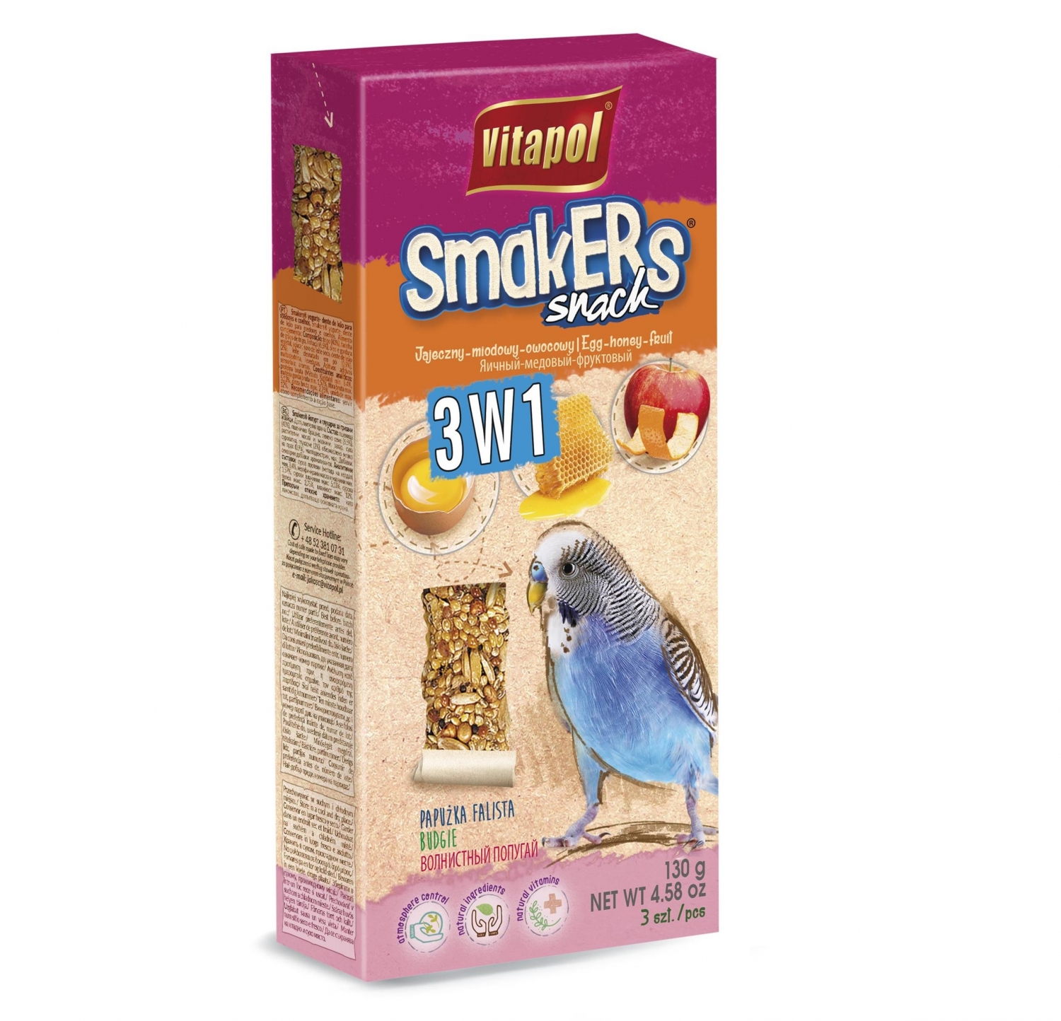 STANDARD Smakers 3 in 1 (egg/honey/fruit) for budgie 3pcs 130g