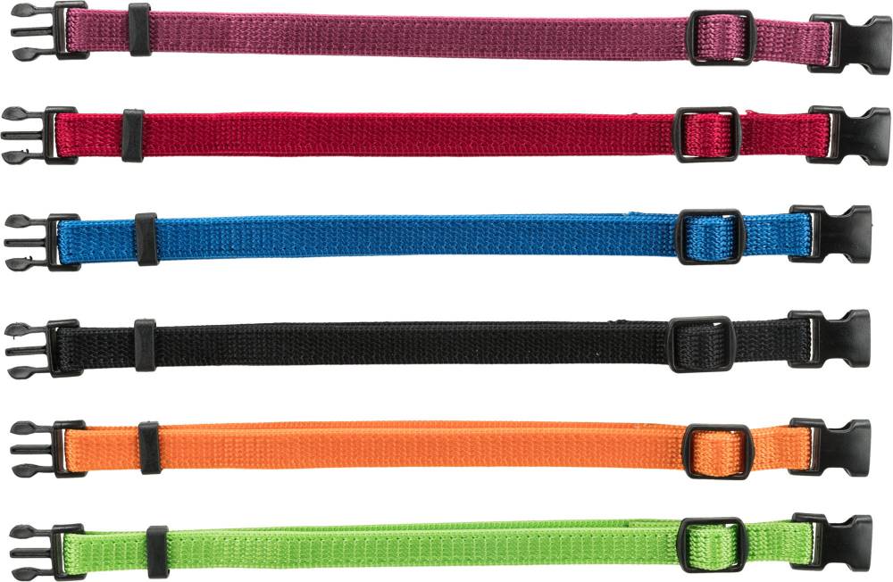 Junior Set of puppy collars, M–L: 22–35 cm/10 mm, 6 pcs., black, red, royal blue, apple, papaya, orchid