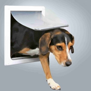 2-Way dog flap, with tunnel, S–M: 30 × 36 cm, white