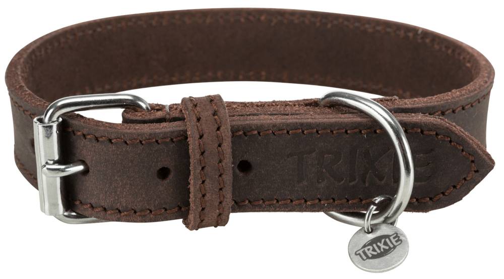 Rustic fatleather collar, S–M: 34–40 cm/25 mm, dark brown