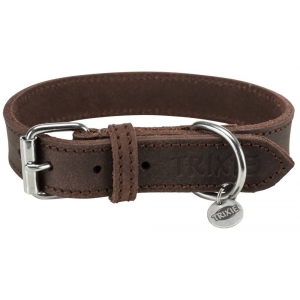 Rustic fatleather collar, S–M: 34–40 cm/25 mm, dark brown