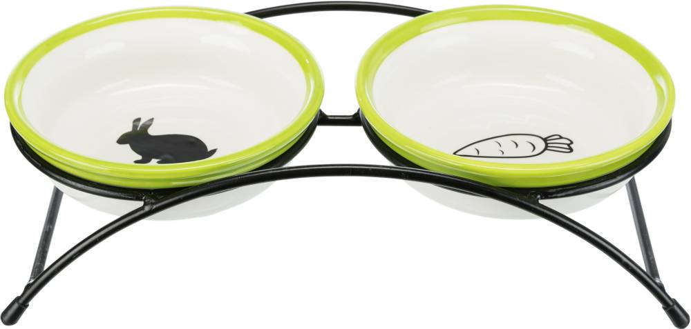 Bowl set, ceramic/metal, 2 x 0.3 l/ø 13 cm, white/green