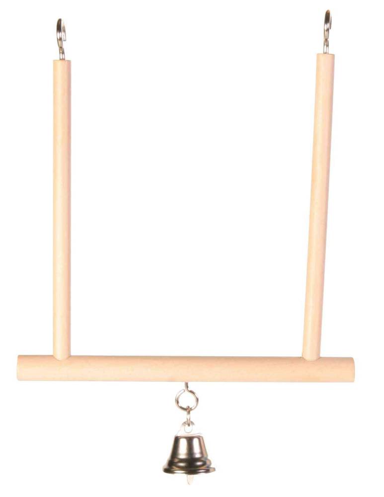 Swinging trapeze with bell, wood, 12 × 13 cm