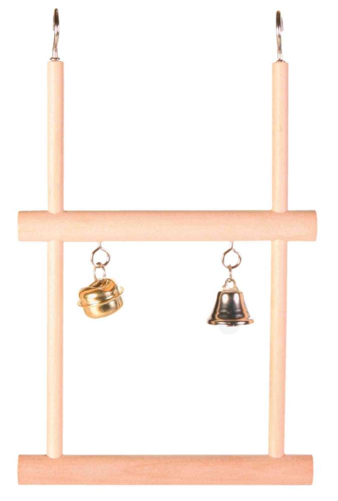 Swinging trapeze, double, with bell, wood, 12 × 20 cm