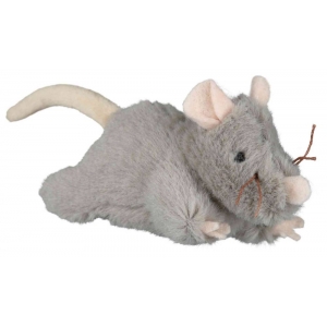 Mouse with microchip, plush, catnip, 15 cm, grey