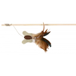 Playing rod with butterfly, feather/wood/jute, catn., 45 cm