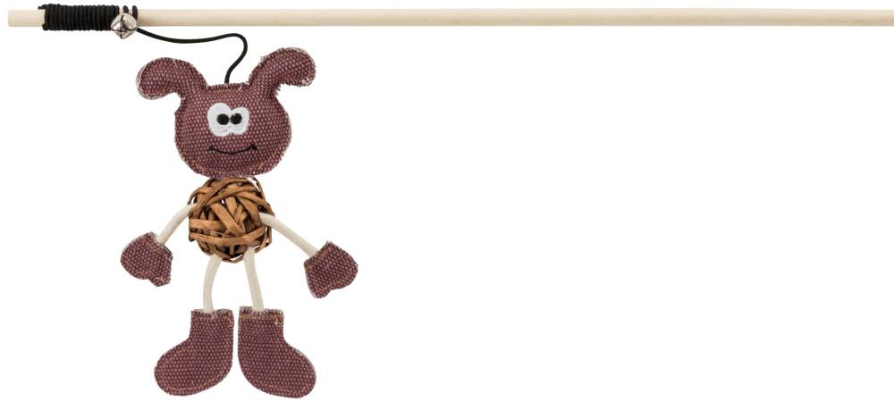 Playing rod with dog, wood/woven fabric, catnip, 40 cm