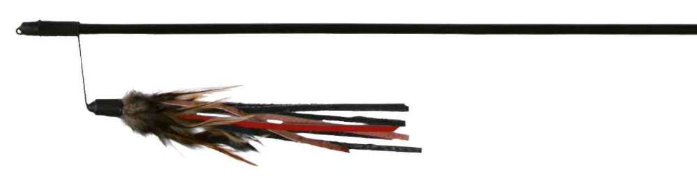 Playing rod with leather straps/feathers, plastic, 50 cm