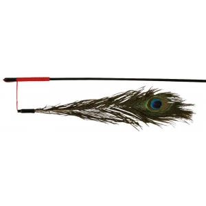 Playing rod with peacock feather, plastic, 47 cm