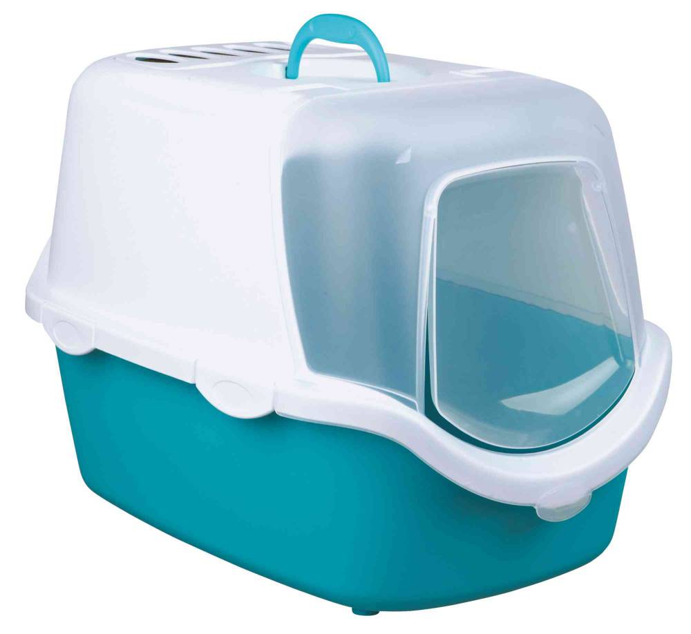 Vico Open Top Litter Tray, with hood, 40 × 40 × 56 cm, turquoise/white