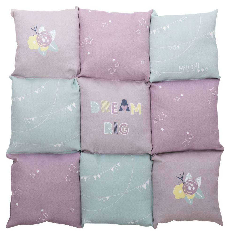 Junior patchwork lying mat, 60 × 60 cm, light lilac/mint/pink