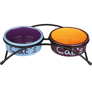 Bowl set, ceramic/metal, 2 × 0.3 l/ø 12 cm, light blue/orange/purple