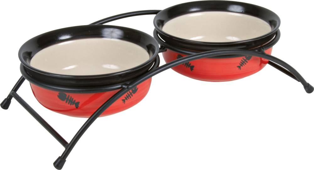 Bowl set, ceramic/metal, 2 × 0.3 l/ø 12 cm, red/black/cream