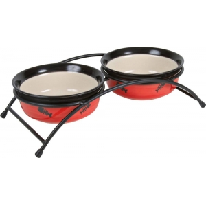 Bowl set, ceramic/metal, 2 × 0.3 l/ø 12 cm, red/black/cream